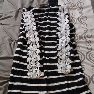 Black and White Striped Top with Lace Detail